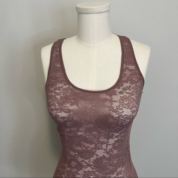 Aritzia Wilfred Sheer Lace Tank Top Mauve - Picture 3 of 11